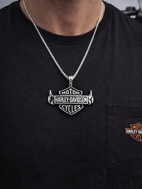 🔥 NEW Harley-Davidson 24” Polished Stainless Steel Bar & Shield Necklace